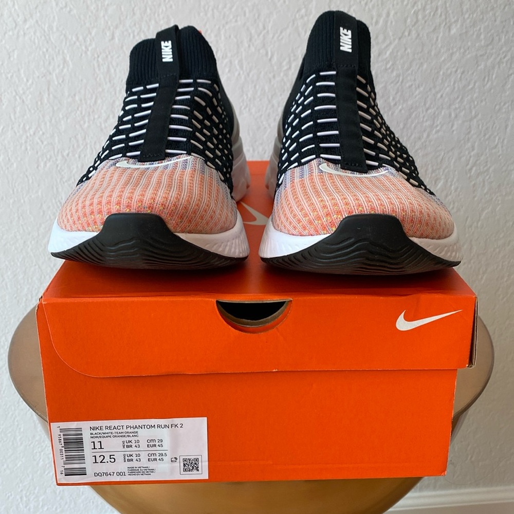 NIKE React Phantom Run Flyknit 2 Men’s Run Shoes Black/White-Team Orange size 11